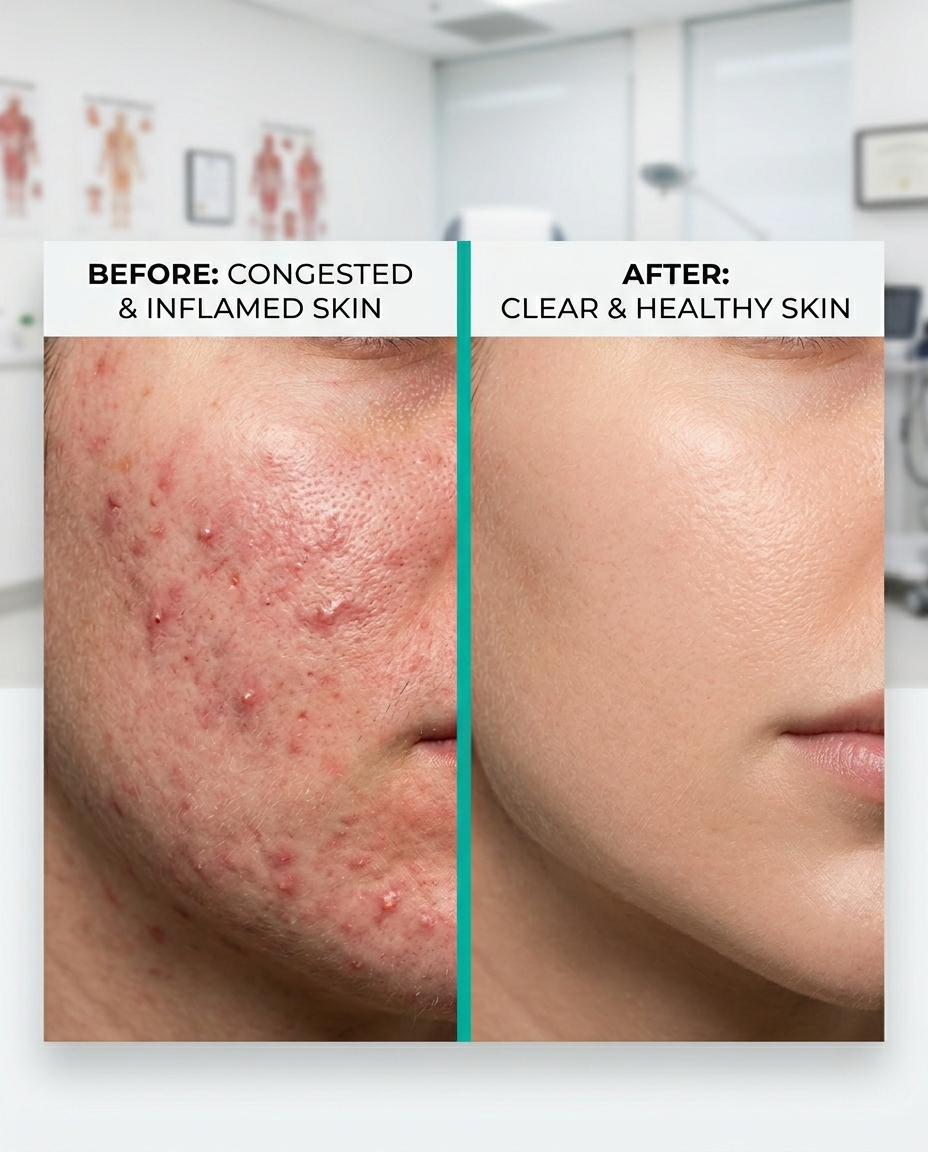 Before and after treatment image from dermatology care in Astoria